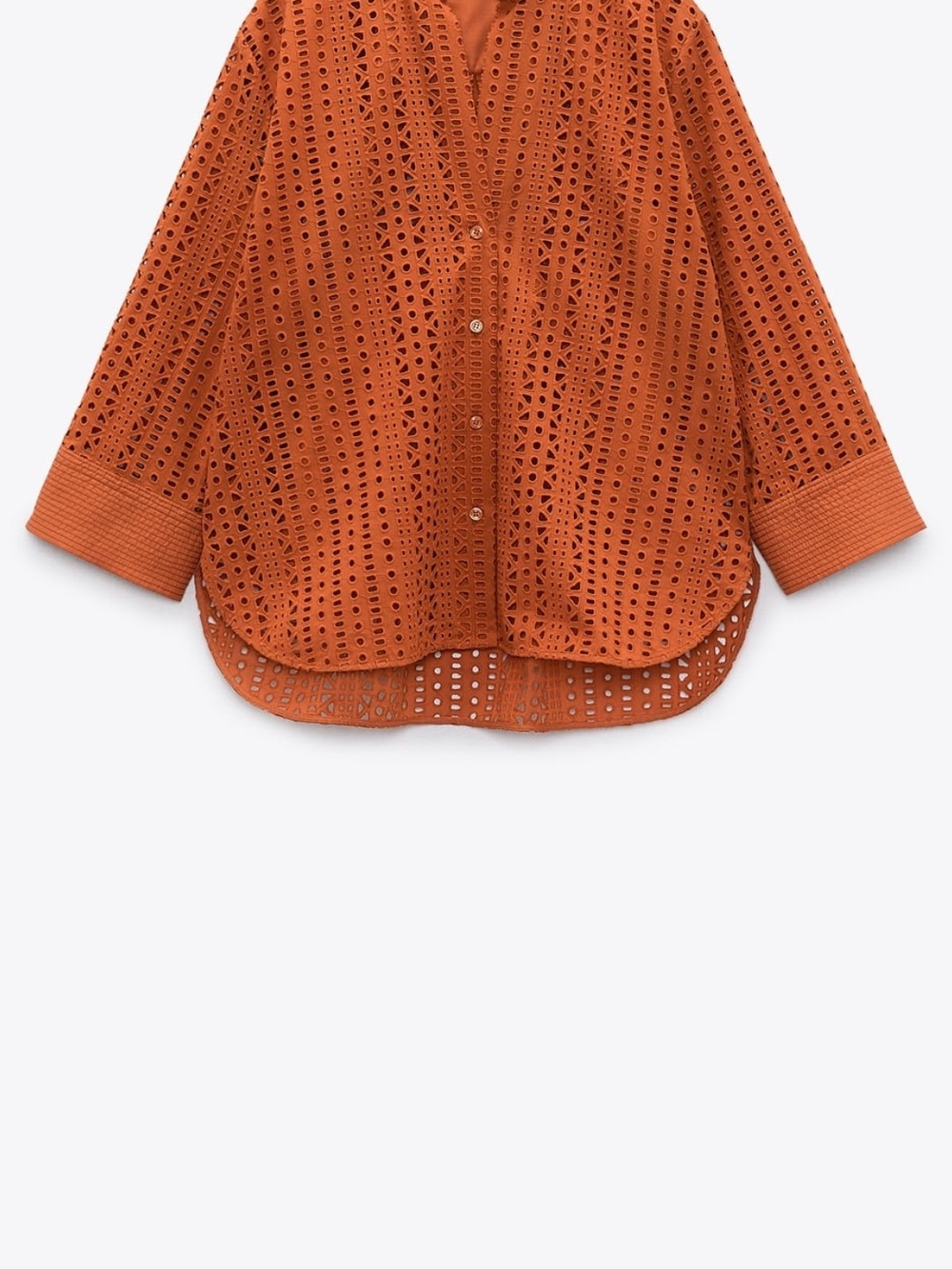 Zara Orange Eyelet Button-Down Shirt
